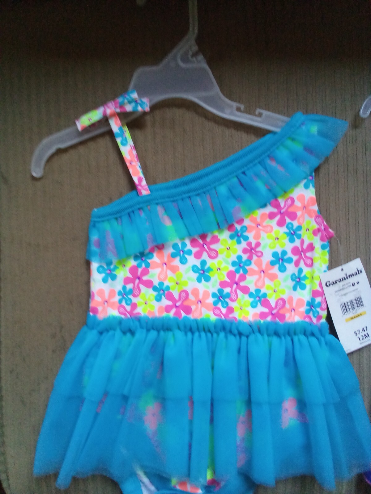 Infant Girls Size 12 Months, Fruit Dress and Floral Shoulder Turquoise