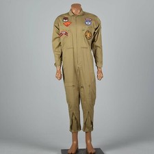 M 1970s Cotton Flight Suit Jumpsuit Coveralls Workwear Work Wear Khaki 70s VTG