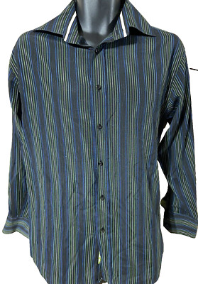 Roar Shirt Mens Size Large Long Sleeve Button Down Black Striped Casual