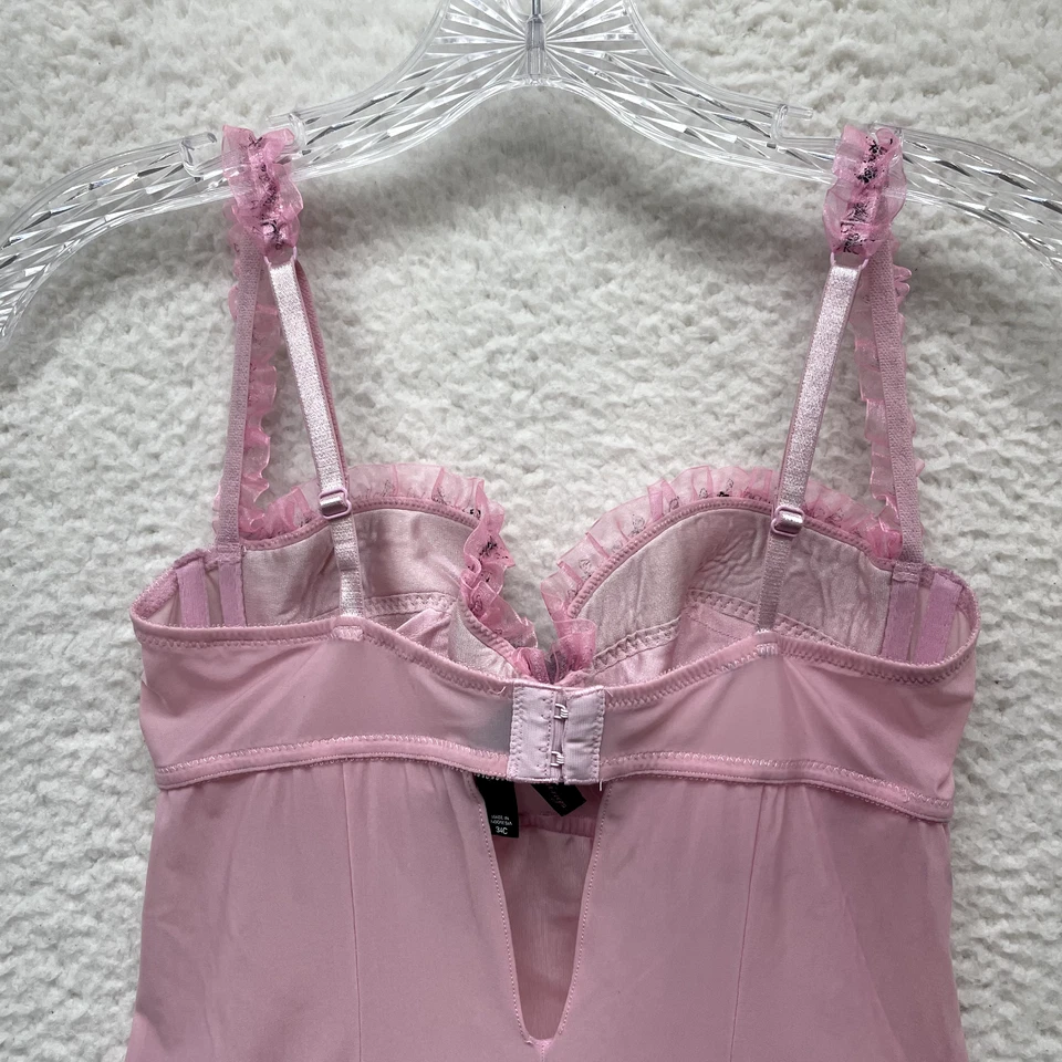 Y2K Vintage Victoria's Secret Camisola Slip 34C Pequeña Rosa Malla Coqueta Hada Foto 4 de 4