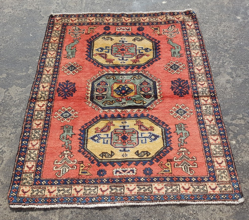 Vintage Hand Made Traditional Rug Oriental Wool Multicolor Carpet 138x108 cm