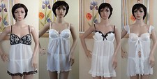 LINEA DONATELLA white or ivory sleepwear babydoll gown w G-string set,S,M,L