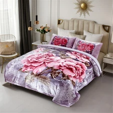 Sherpa Comforter Set Sherpa Blanket With 2 Shams Korean Style Printed 80"x90"