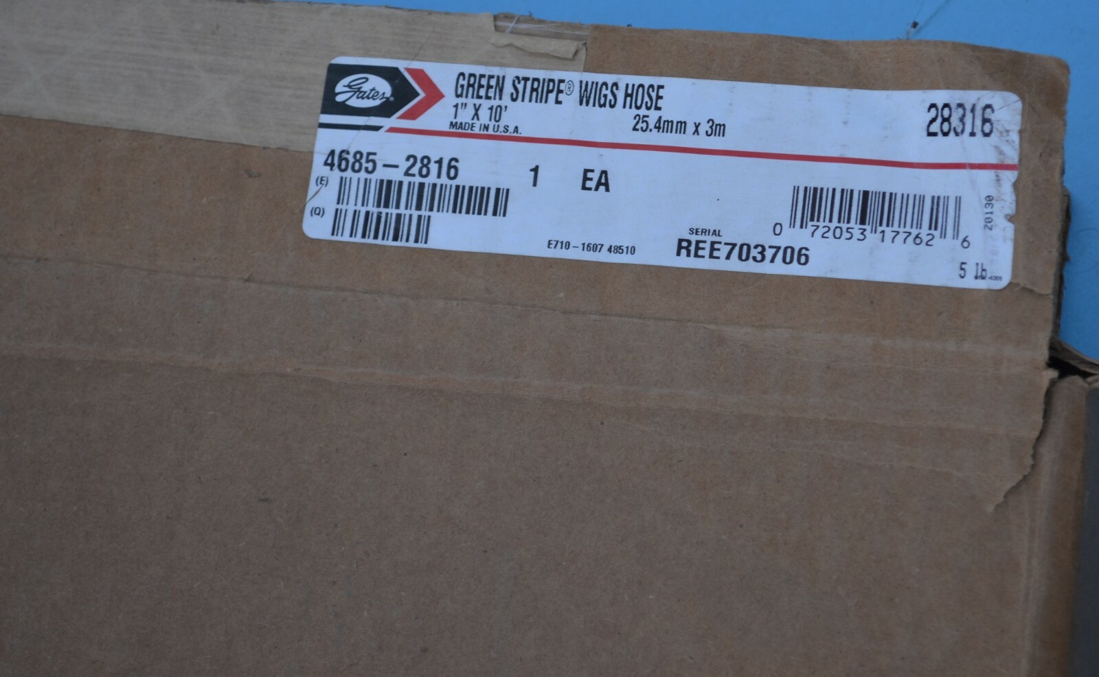 GATES Green Stripe Wigs Hose 1" X 10' 28316 NEW IN BoxBox has been