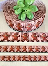 5/8, 7/8, 1 1.5" 1 YD Gingerbread Man Grosgrain Ribbon Christmas Cookie