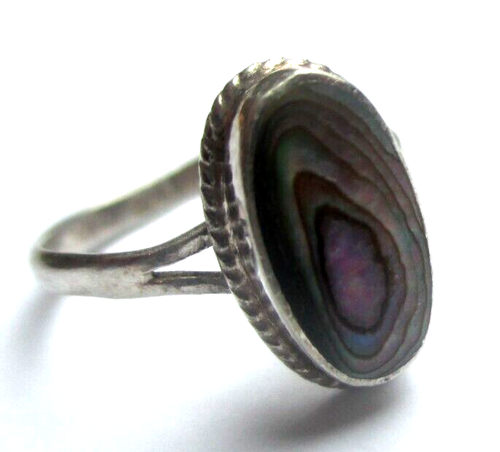 Bague Vintage En Argent 925 - Cabochon Nacre - Taille 57 - Deux Poinçons - Occasion Parfait état Ancien