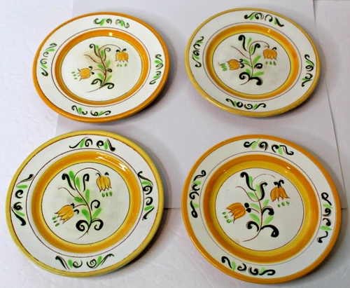 4 Vintage Stangl Terra Rose Yellow Tulip 6 1/8 Bread Butter Plates - As Found