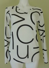 CALVIN KLEIN Liquid Jersey Long Sleeve Logo Print V Neck T-shirt top Size M