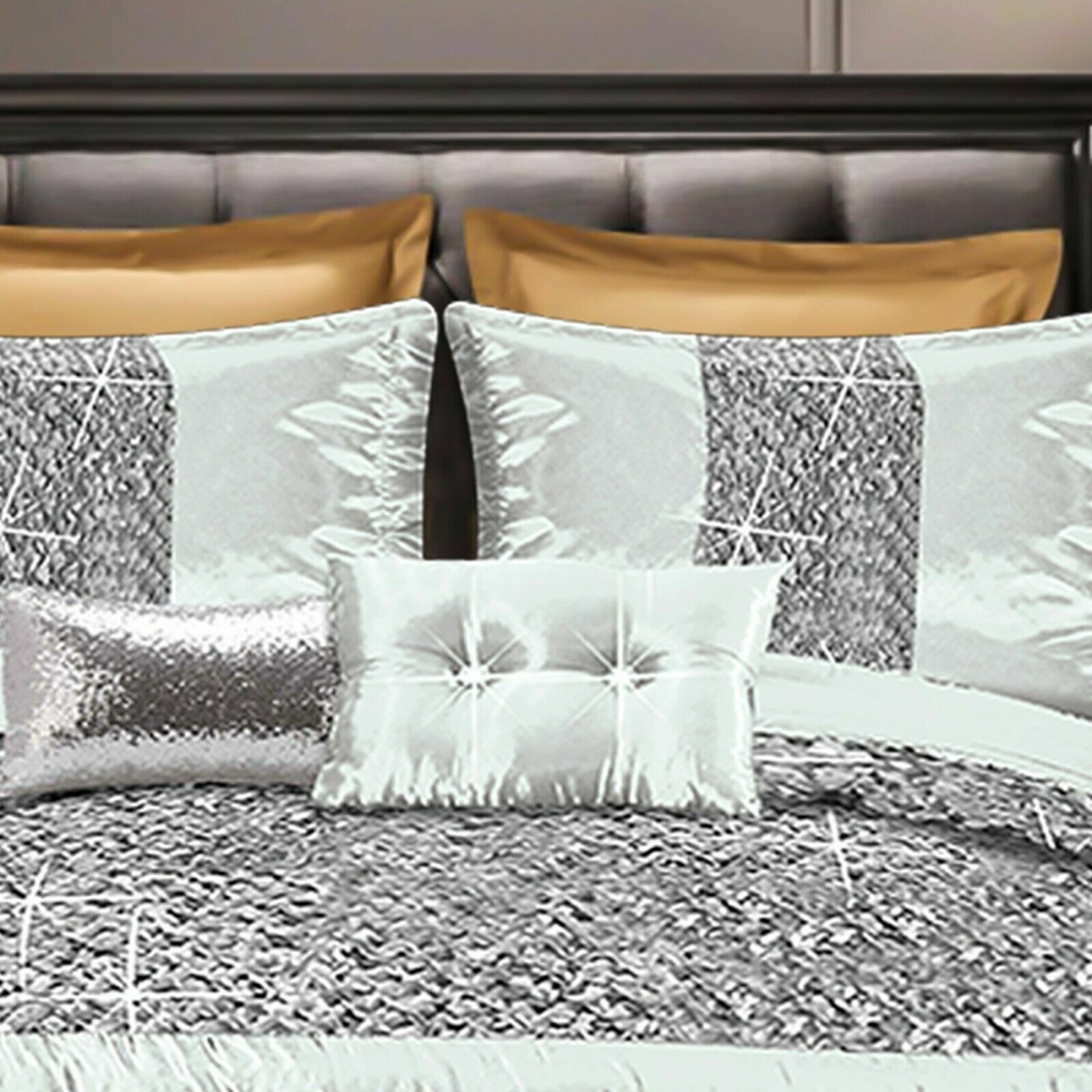 Details zu  Luxury 3 Piece Sequin Bedspread Quilted Bed Throw Double King Size Comforter Set Beliebte neue Nummer