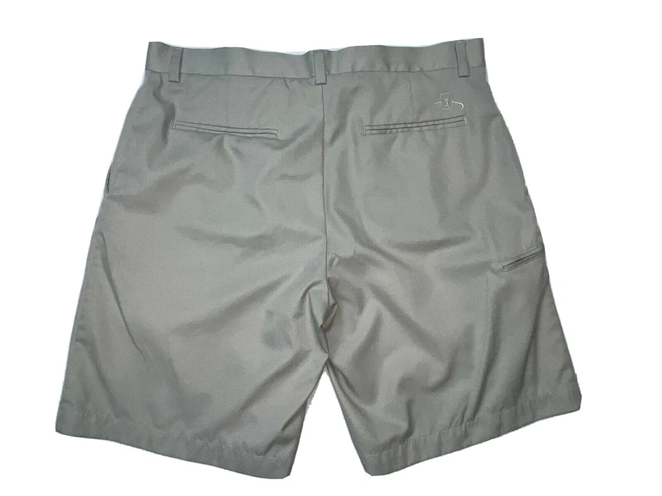 Pantalones Cortos Atléticos de Golf PGA Para Hombre Caqui Tostado Frente Plano Talla 36 100% Poliéster Foto 2 de 4