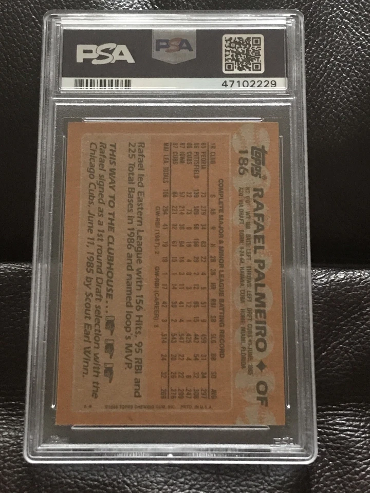 1988 Topps #186 Rafael Palmeiro PSA 9 MINT Chicago Cubs - Image 2 of 2