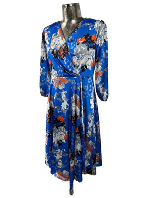 Ella Boo Wickelkleid Größe Small 10 Blau Mix Blumen gefüttert Damen NEU EU38 UVP 225£