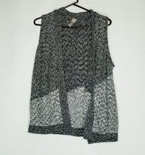 Chicos Sleeveless Draped Cardigan sweater Size 2 marled Black White Gray knit L
