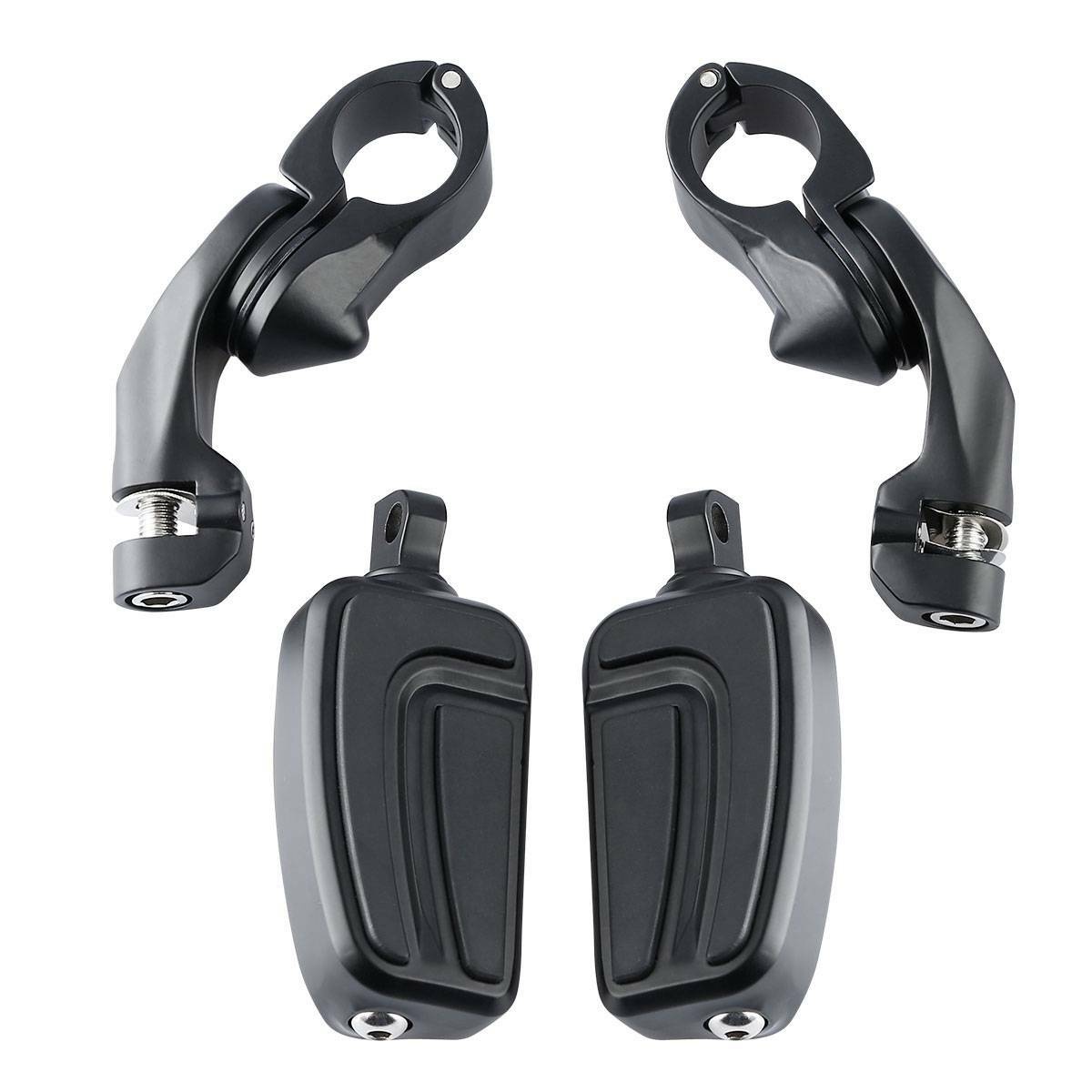 Matte Black Footpegs Footrest Pedal Peg 1.25'' Short Angled Mounting Bracket Kit