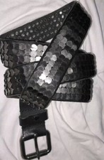Vtg ITALY Encrusted Studded HOLLYWOOD TRADING COMPANY Leather Metal Belt 39-42