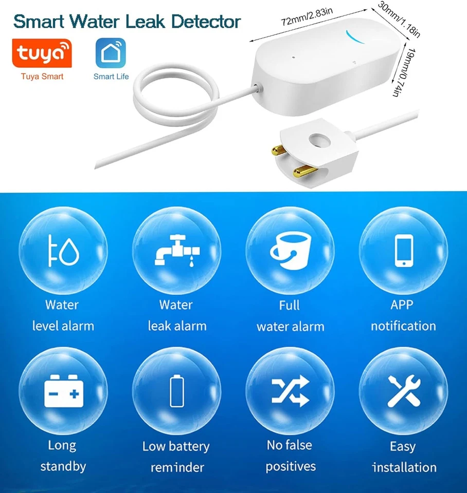 Lote de Detector Inteligente de Fugas de Agua APP Alarma WiFi Hogar Detector de Fugas de Agua Foto 3 de 4
