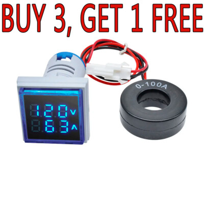 AC 60-500V 0-100A 22mm 3 in 1 Voltmeter Ammeter LED Digital Volt/AMP Meter USA