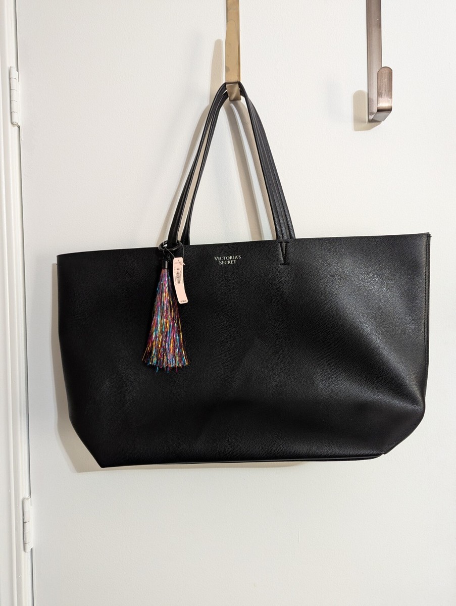 Victoria's Secret Black Faux Leather Large Tote Bag With Tags - Main Image