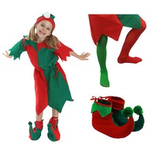 GIRLS ELF COSTUME CHRISTMAS FANCY DRESS CHILDS XMAS SANTAS WORKER KIDS S-XL