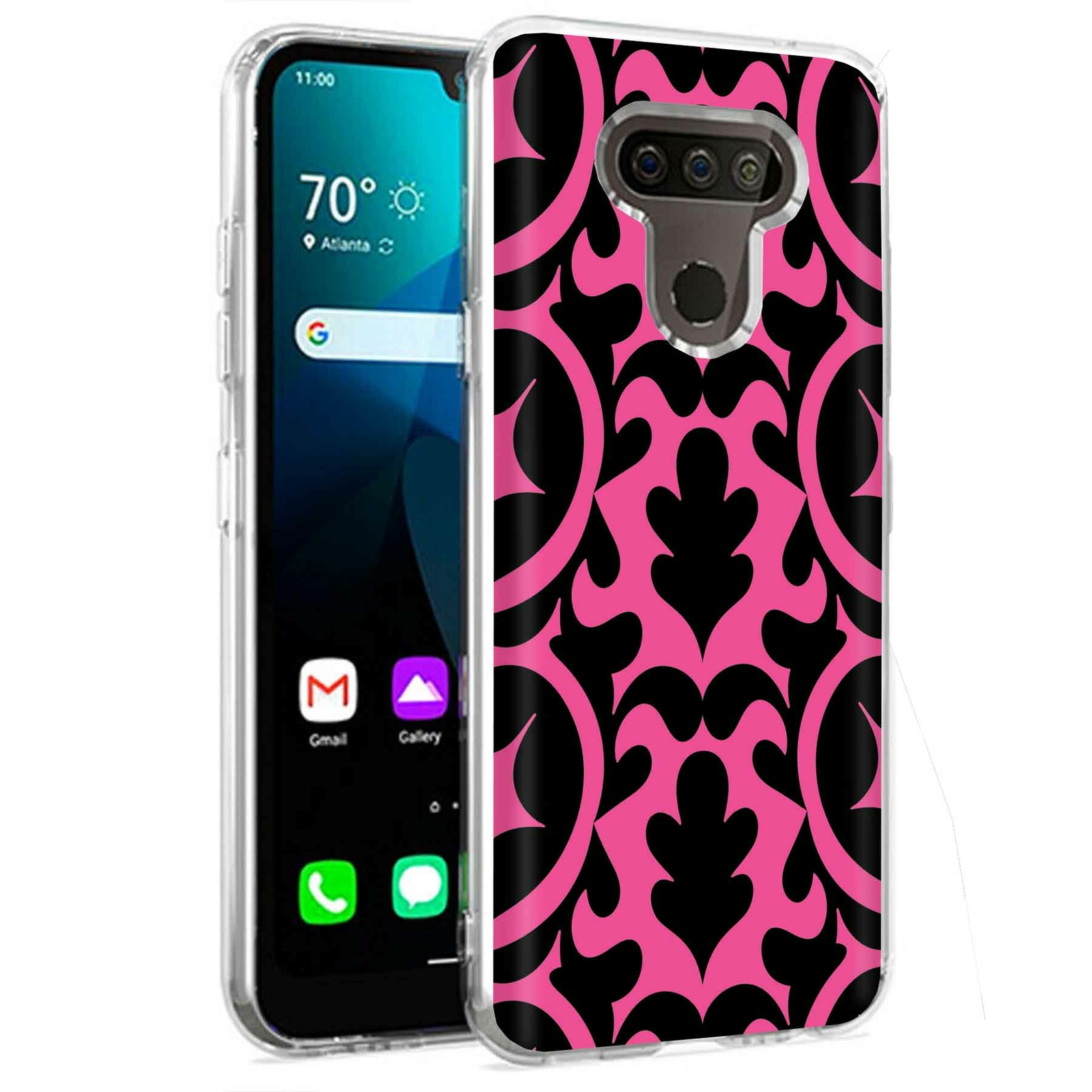 Phone Case for LG Harmony 4,Xpression Plus 3,K40S, Pink on Black Print