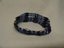 36" Dark Blue  Silver tone beads  Black Hematite Magnetic Bracelet Necklace