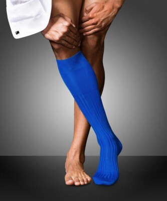 Falke Olympic Blue No 13 Piuma Cotton Knee Length Socks Size 7-8 EU 41-42 £50
