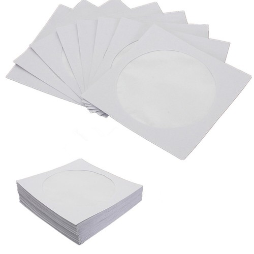 200 pcs White Paper DVD CD Blu-ray Sleeves Storage Wallet Cover Window & Flap - Afbeelding 2 van 4