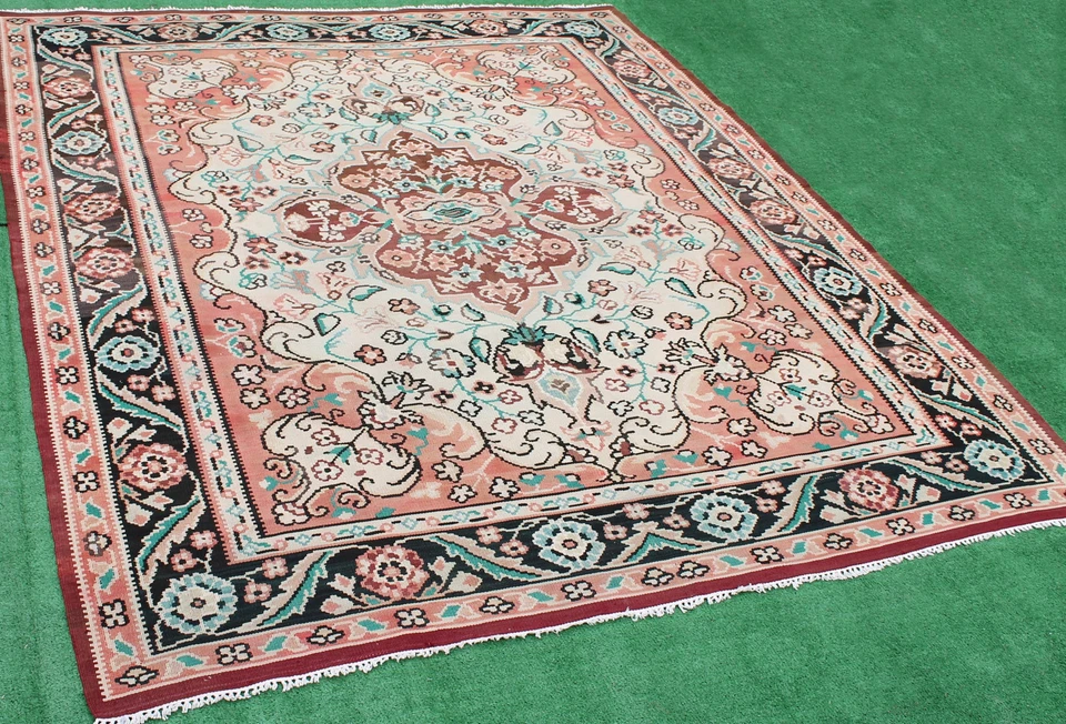 Турецкий винтажный ковер Kilim 90 x 113 дюймов ручной работы Западная Анатолия 230 x 290 см - Изображение 2 из 4