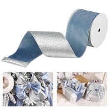 4 Inch Blue Velvet Wired Ribbon with Glitter 10 Yards