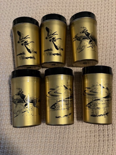 6 MCM Vintage NFC Insulated Gold Black Geese Deer Fish  Design Plastic Tumbler