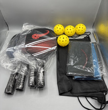 4 Pickleball Fiberglass Paddle Set, 4 Balls, 4 Cooling Towels, Bag