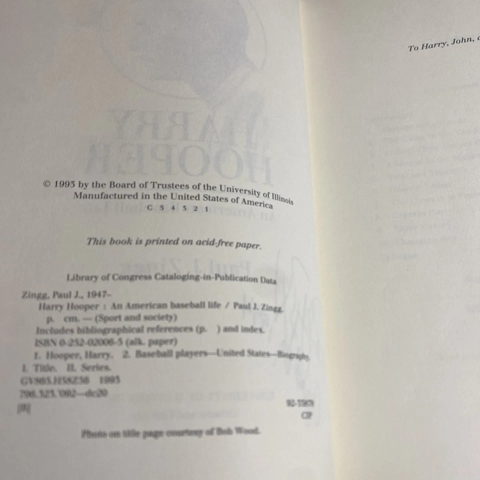 Baseball History: Harry Hooper, American Baseball Life - Paul Zingg SIGNED / ALS Foto 4 de 4