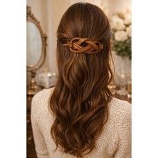 Vintage 70s Hair Barrette Leather Brown Buckle Clip Retro Hair Accessory