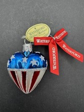 Waterford Ornament Stars and Stripes Heart Patriotic Christmas Blown Glass 3"