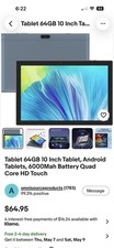 Tablet 64GB 10 Inch Tablet, Android Tablets, 6000Mah Battery Quad Core HD Touch