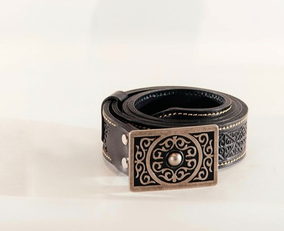 #ad Genuine Leather Belt with Ornate Buckle Vintage Style Black Unisex $450.00