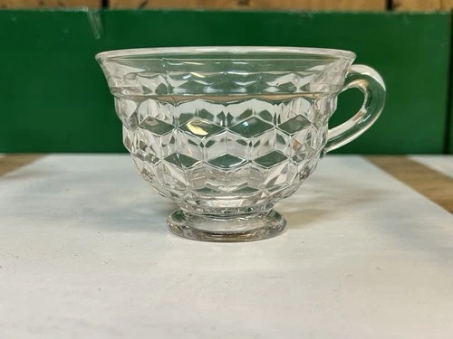 Vintage Fostoria American Clear Footed Punch Cup Cubism pattern.  Set Of 8