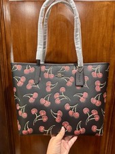 NWT Coach City Tote Bag With Cherry Print In Leather in Black Multi CCZ18