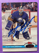 SIGNED CLINT MALARCHUK 1991 AUTOGRAPHED TOPPS STADIUM CLUB HOCKEY CARD - SABRES