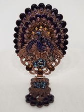 Beneszfit Multi-Color Crystal Embellished Enamel Folding Peacock Hand Mirror