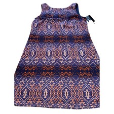 A BYER Women Printed Sheer Navy Orange Geometric Sleeveless Dress Small