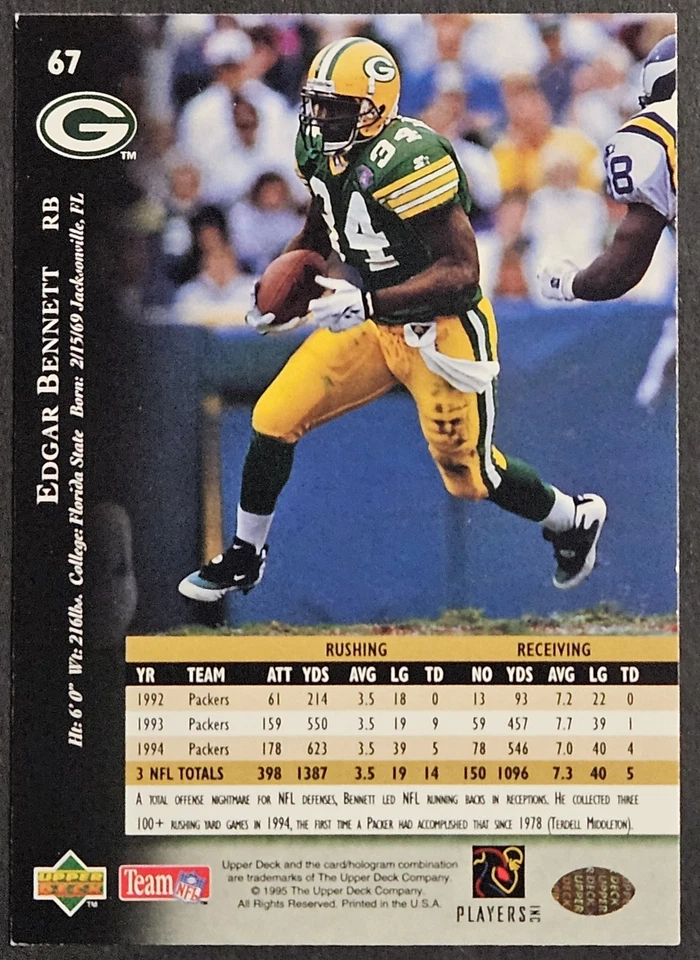1995 Upper Deck Electric Silver #67 Edgar Bennett - Image 2 of 2