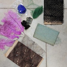 Victorian - 1940s Millinery Hat Trim Lot Netting Feathers New Old Stock