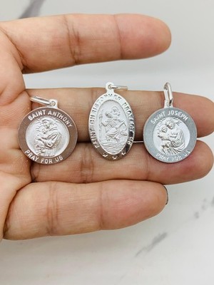 925 Sterling Silver pendant St Christopher Joseph Anthony - Dije plata Cristobal