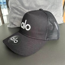 ALO Yoga Black Trucker Hat Athetic  Casual Wear white logo