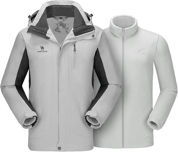 CAMEL CROWN 3 in 1 Ski Jacket Mens 3XL Silver Grey Warm Fleece Waterproof Hooded