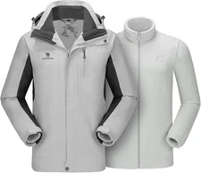 CAMEL CROWN 3 in 1 Ski Jacket Mens 3XL Silver Grey Warm Fleece Waterproof Hooded