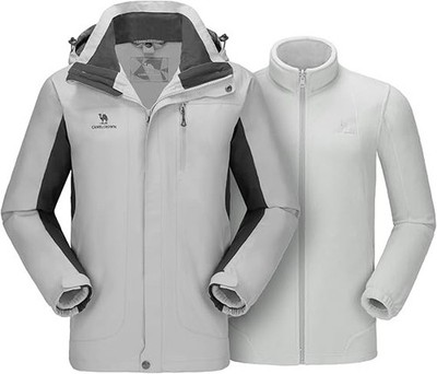 CAMEL CROWN 3 in 1 Ski Jacket Mens 3XL Silver Grey Warm Fleece Waterproof Hooded