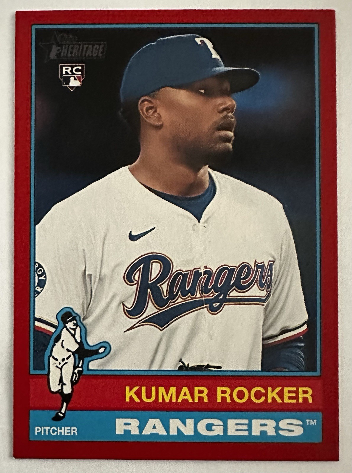 2025 Topps Heritage Red Border Card #179 Kumar Rocker Texas Rangers RC