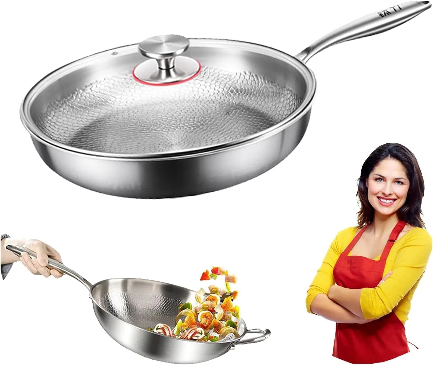 2026 new Titanium Hammered Pan Pro with Lid, titanium pans for cooking -Durab...